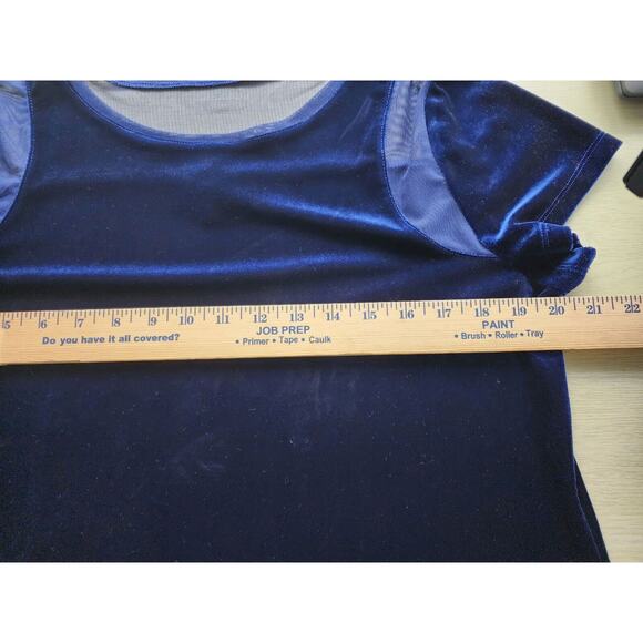 TOP/BLOUSE-INTERNATIONAL CONCEPTS-INC-Dark Blue Velvet-Netting-Short Sleeve-XL - Picture 7 of 10